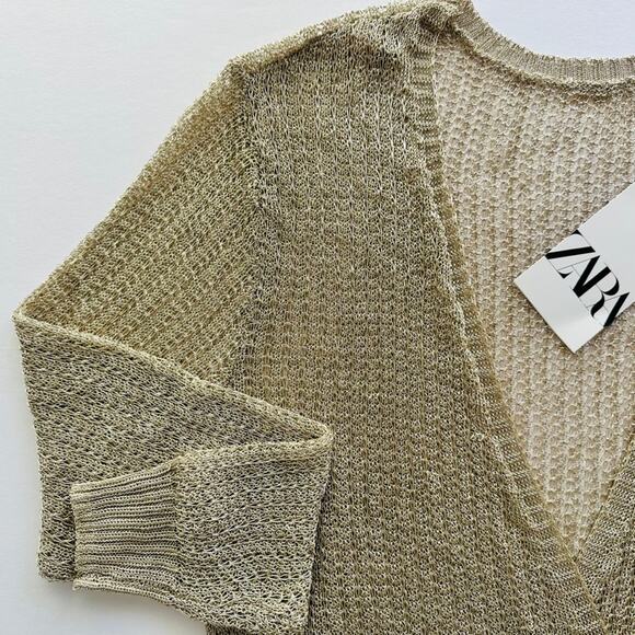 ZARA Gold Metallic Surplice Chain Mesh Top Size Small NEW Beach Cover-Up - Picture 2 of 6